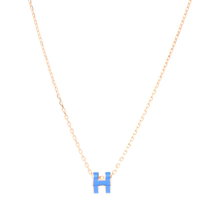 Hermes Lacquered Rose Gold Mini Pop H Pendant Necklace Bleu Sature 1 of 7