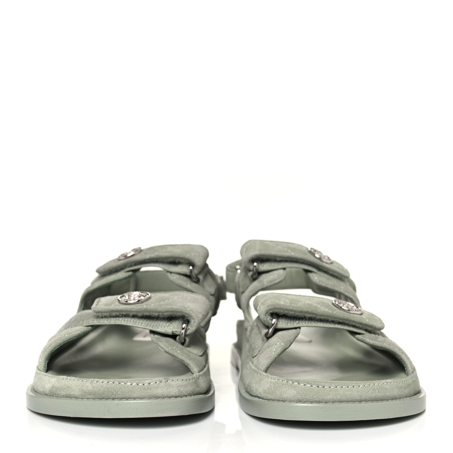 Chanel Suede Calfskin Velcro Dad Sandals 40.5 Light Green 2 of 8