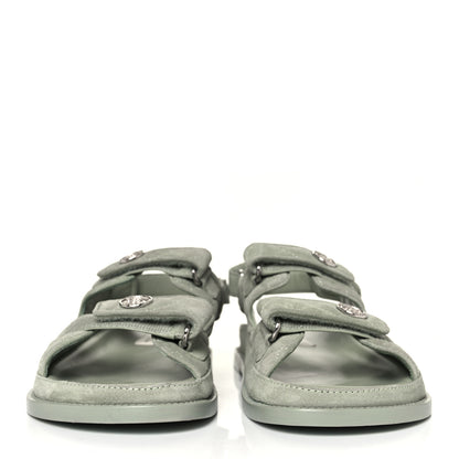 Chanel Suede Calfskin Velcro Dad Sandals 40.5 Light Green 2 of 8