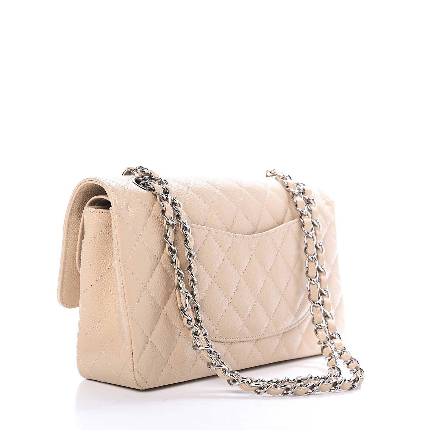 Caviar Quilted Medium Double Flap Beige