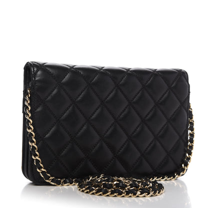 Chanel Lambskin Quilted Wallet On Chain WOC Beige Black 3 of 12