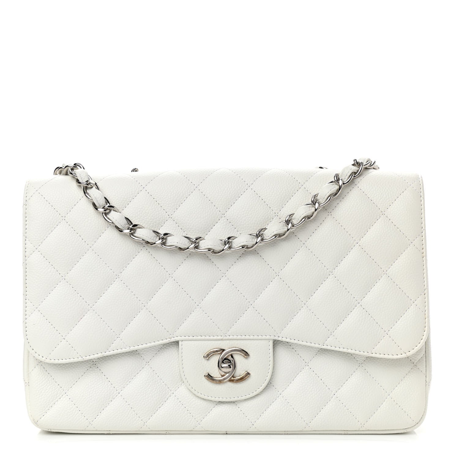 Chanel Caviar Quilted Jumbo Single Flap White 1 of 11