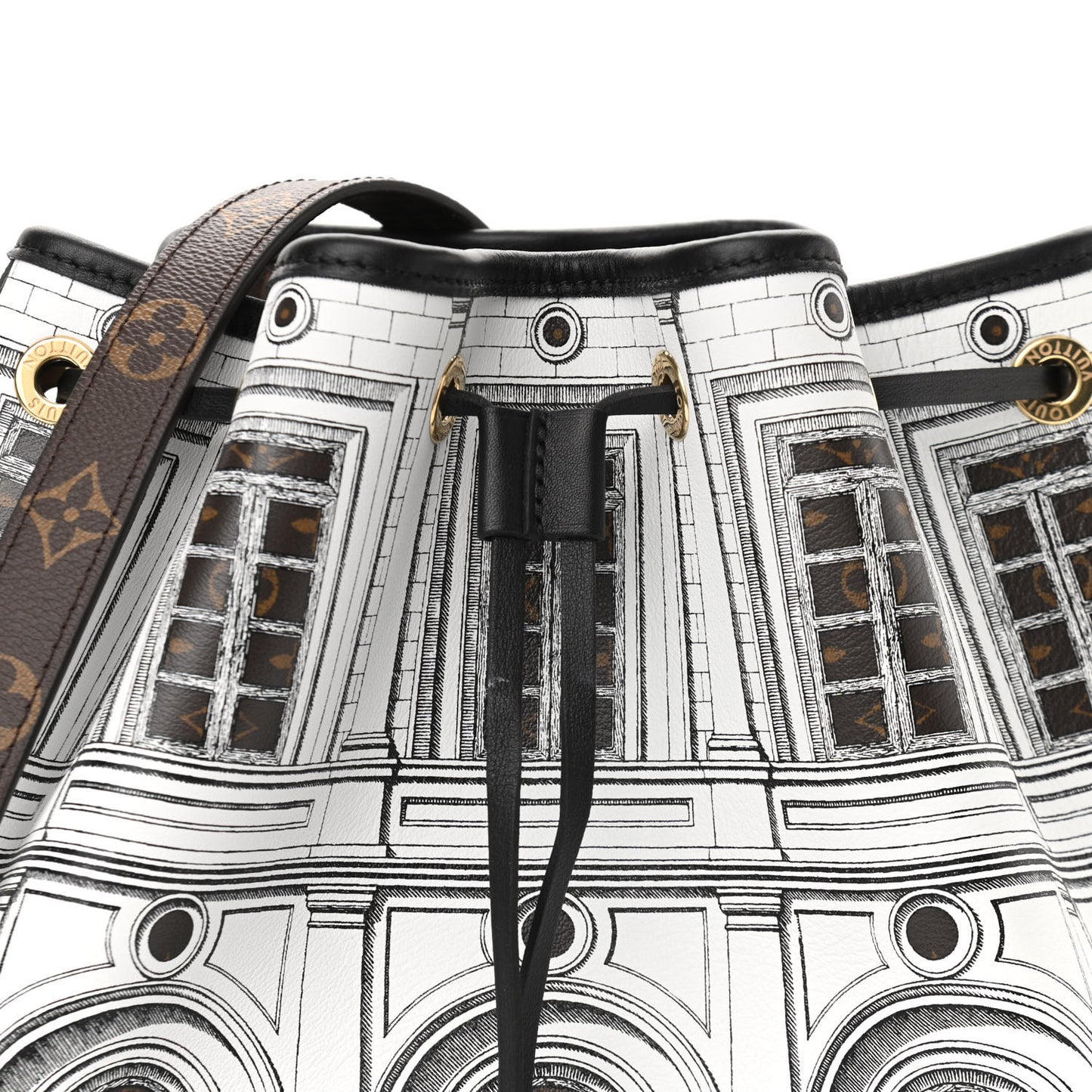 X FORNASETTI Calfskin Architettura Noe MM Black White