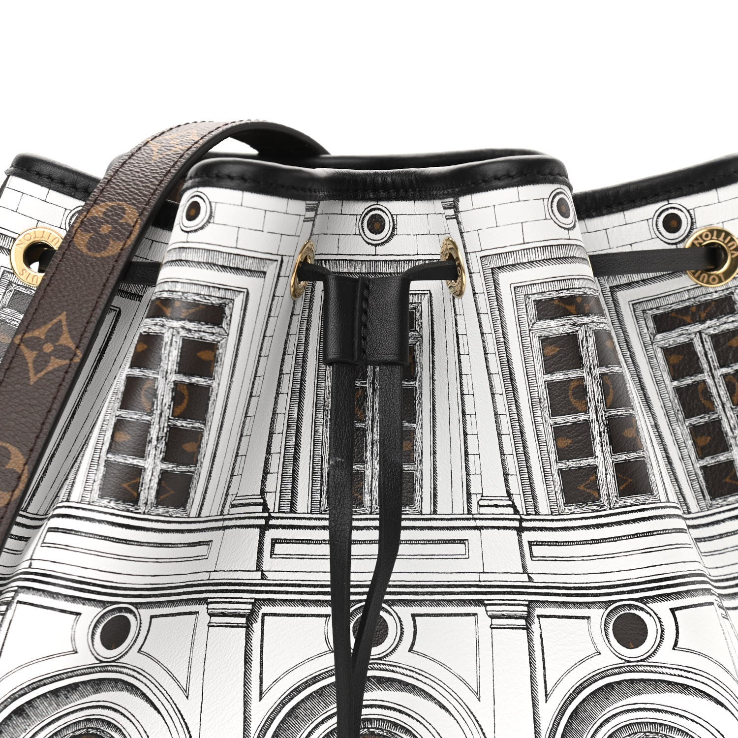 Louis Vuitton X FORNASETTI Calfskin Architettura Noe MM Black White 7 of 10