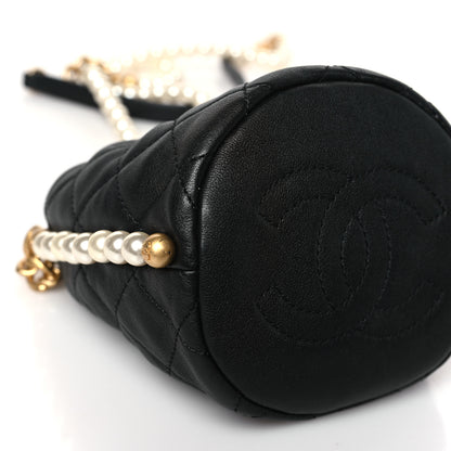 Chanel Calfskin Quilted Pearl Mini About Pearls Drawstring Bucket Bag Black 8 of 9