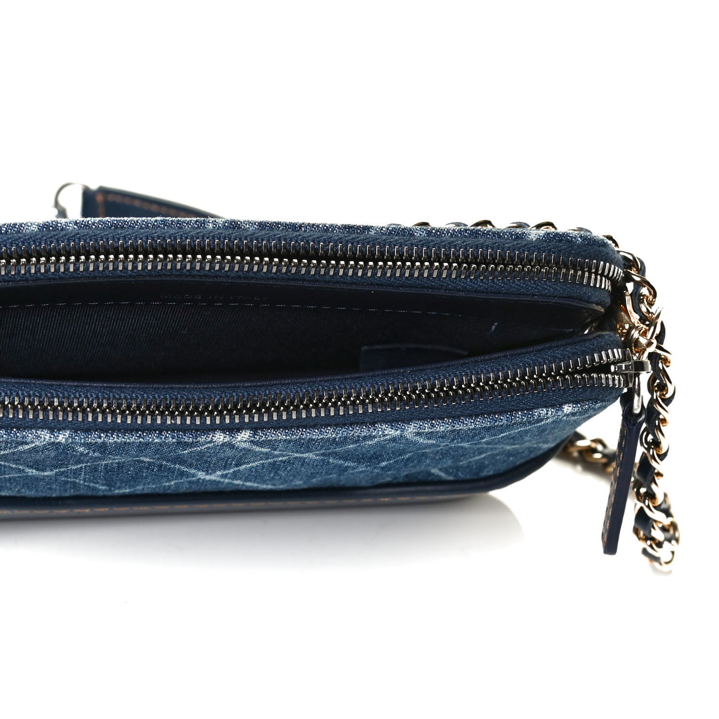 Denim Calfskin Quilted Small Gabrielle Clutch With Chain Blue