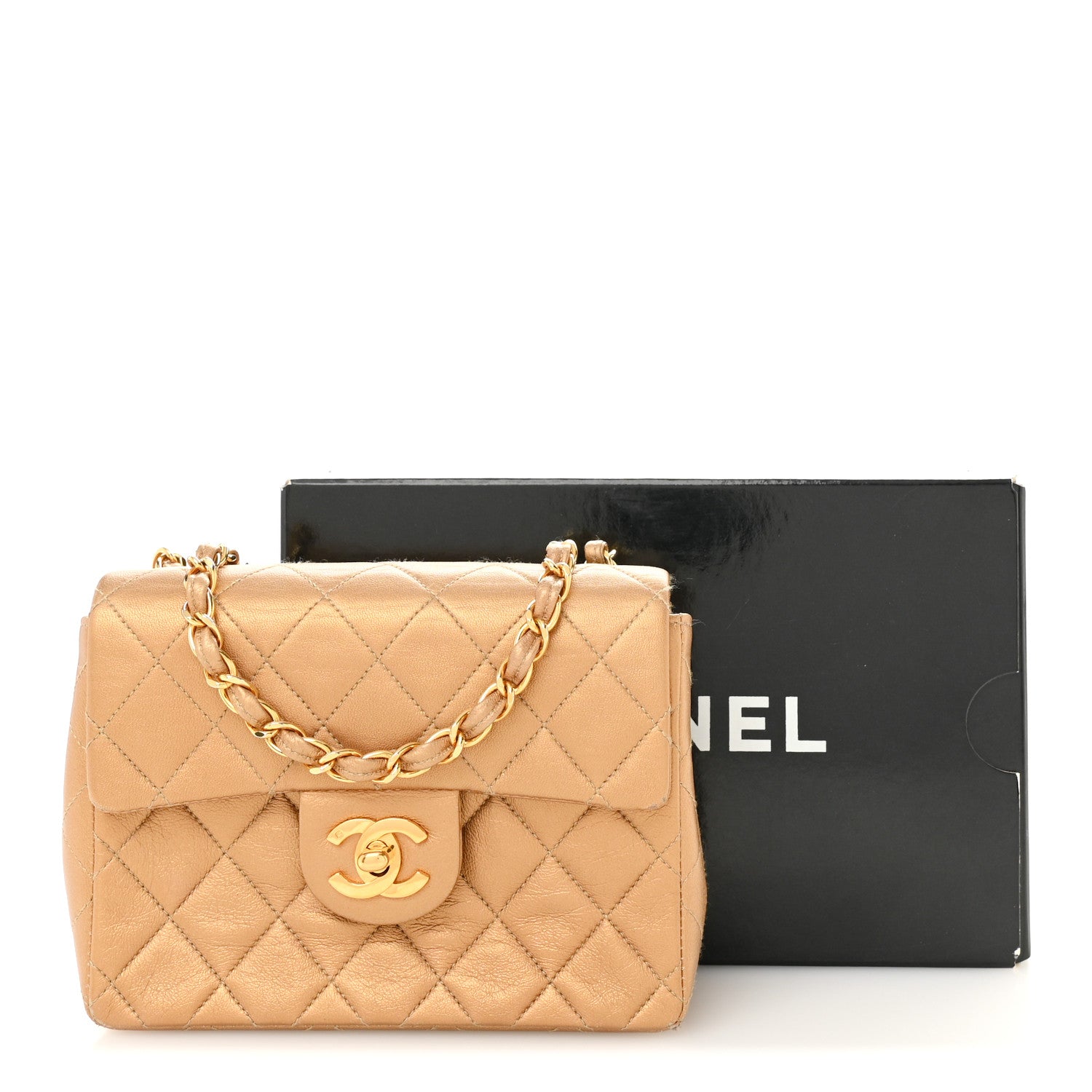 Chanel Metallic Lambskin Quilted Mini Square Flap Bronze 1826537
