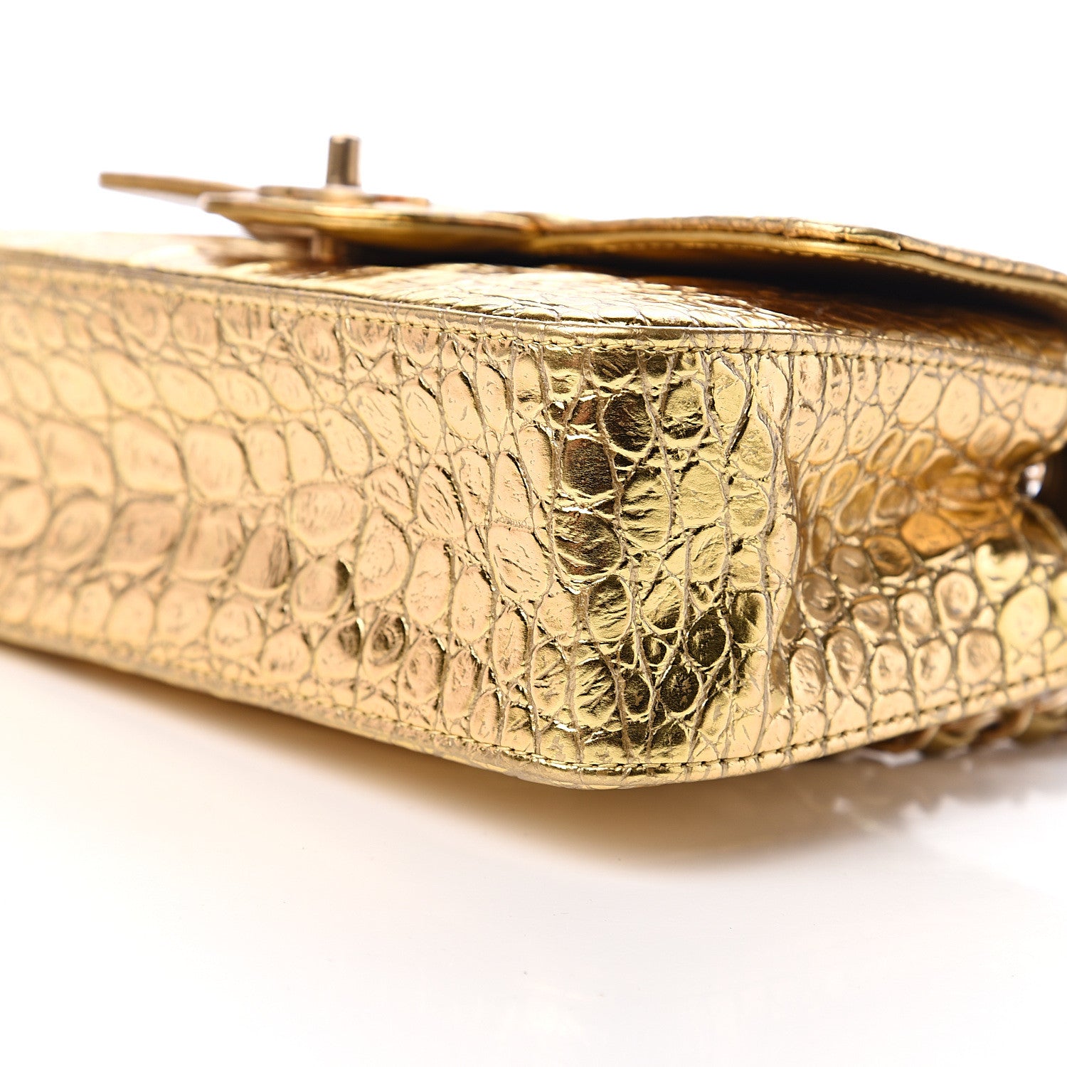 Chanel Metallic Calfskin Crocodile Embossed Cocodile Rectangular Mini Flap Gold 11 of 12