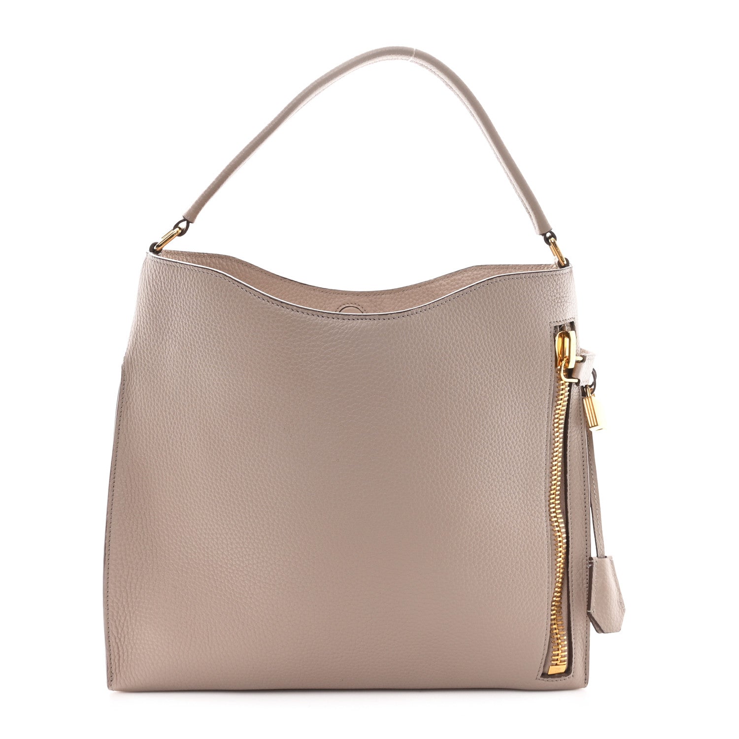 Tom Ford Pebbled Calfskin Small Alix Padlock Zip Hobo Bag Beige