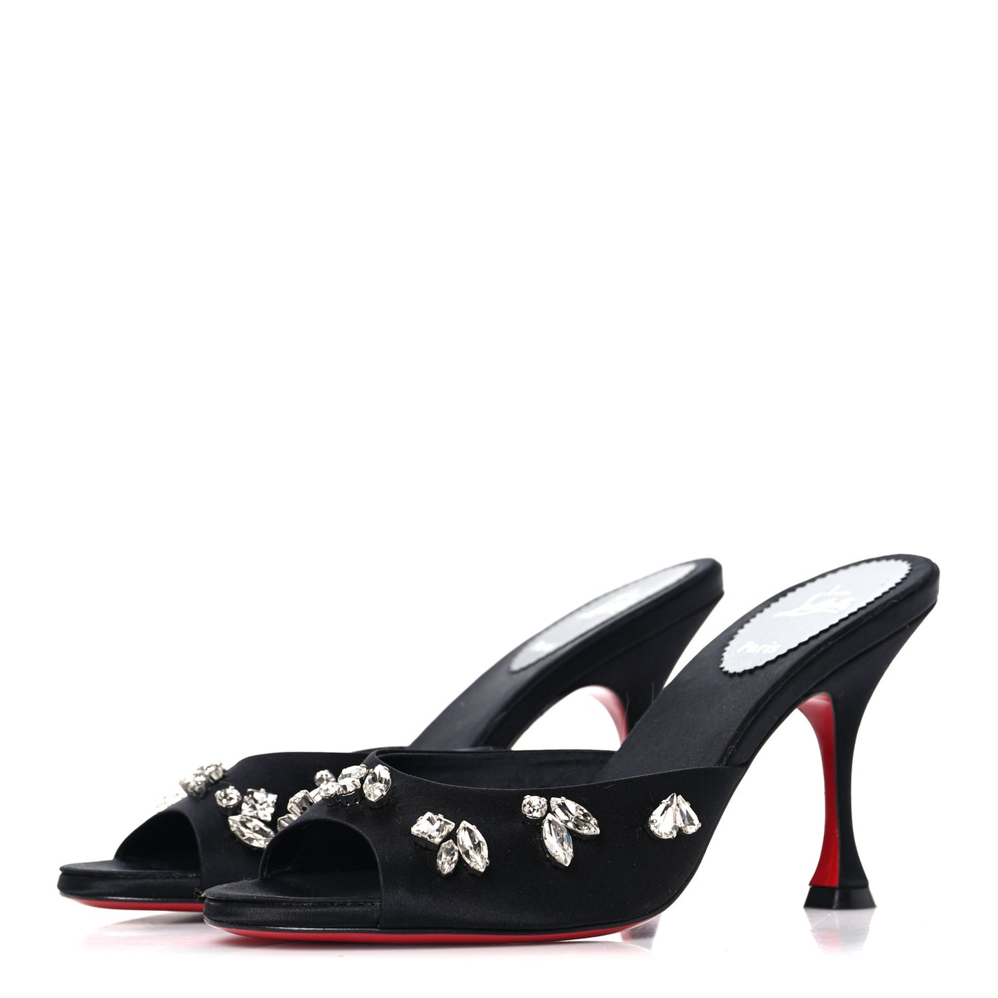 Crepe Satin Crystal Degraqueenie 85mm Slide Sandals 37 Black