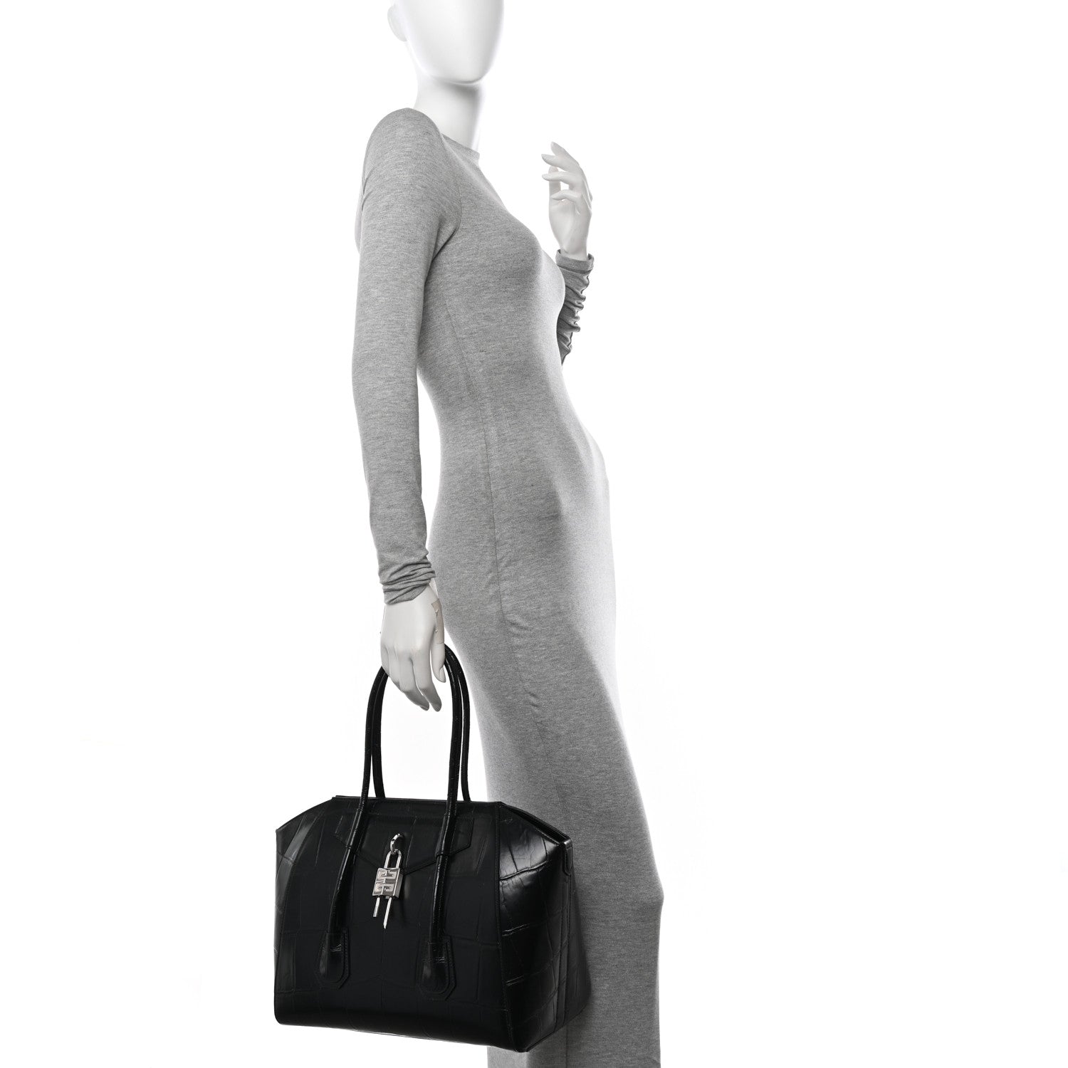 Givenchy Calfskin Crocodile Embossed Medium Lock Antigona Black 2 of 12