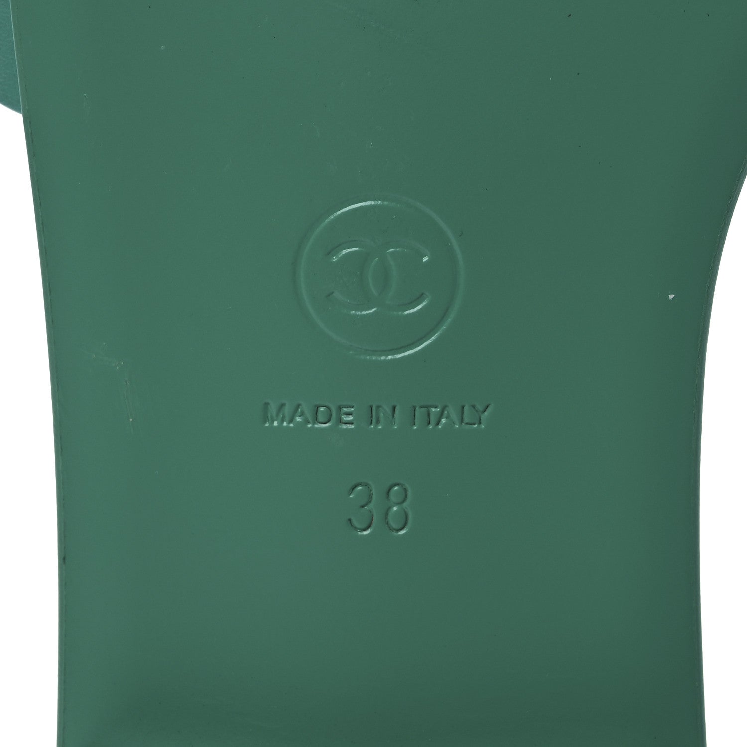 Chanel Calfskin Patent Calfskin Logo Mules 38 Green White 8 of 15
