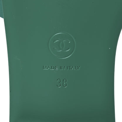 Chanel Calfskin Patent Calfskin Logo Mules 38 Green White 8 of 15