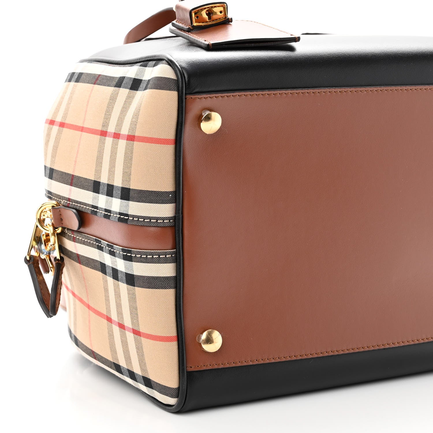 Burberry Smooth Calfskin House Check Medium Cube Bowling Bag Archive Beige 8 of 9