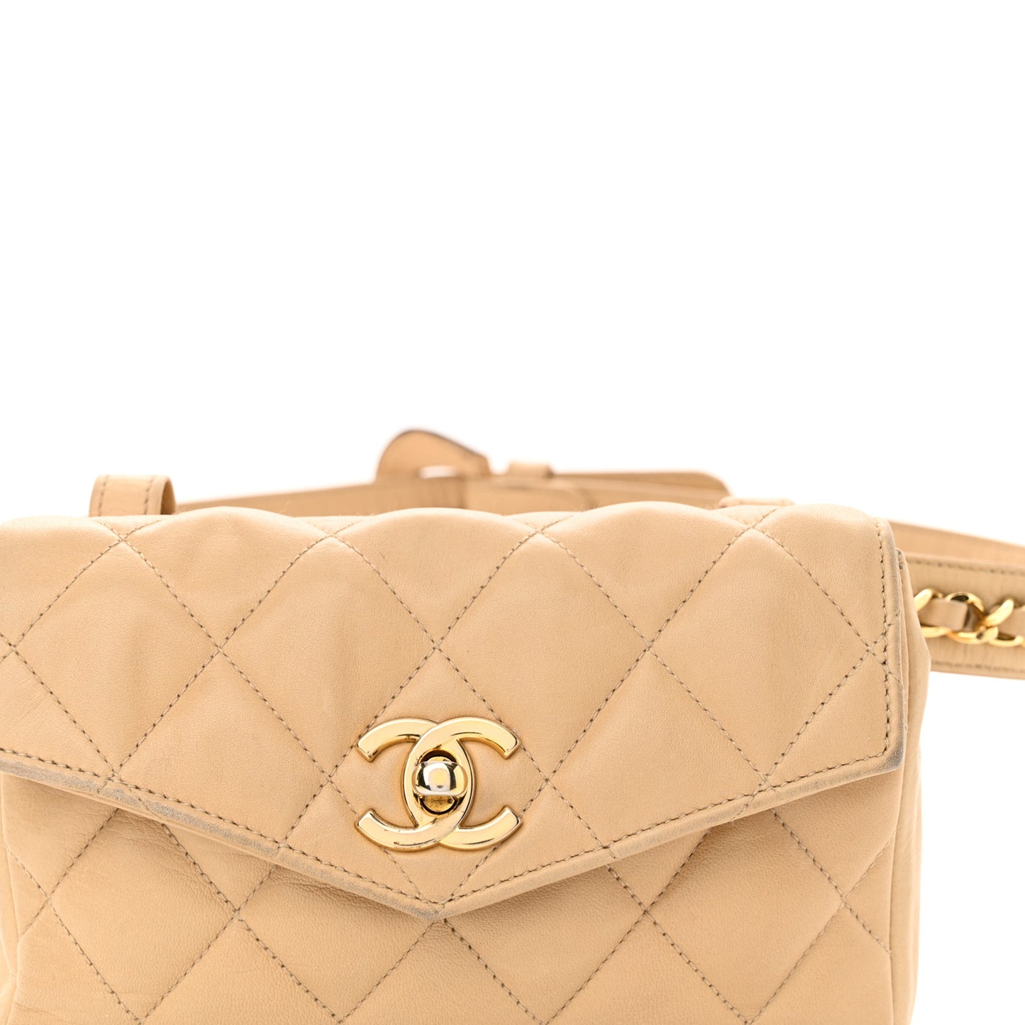 Lambskin Quilted Flap Waist Belt Bag 70 28 Beige