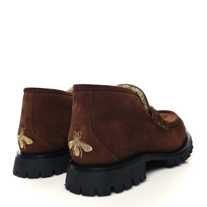 Gucci Suede Shearling Mens Harald Horsebit Ankle Boots 11 Light Brown Butterscotch 4 of 8