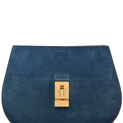 Chloe Suede Smooth Calfskin Drew Shoulder Bag Majolica Blue 11 of 11