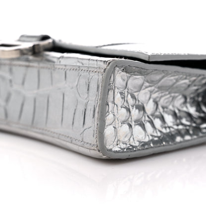 Balenciaga Metallic Calfskin Crocodile Embossed Hourglass Chain Bag Silver 8 of 12