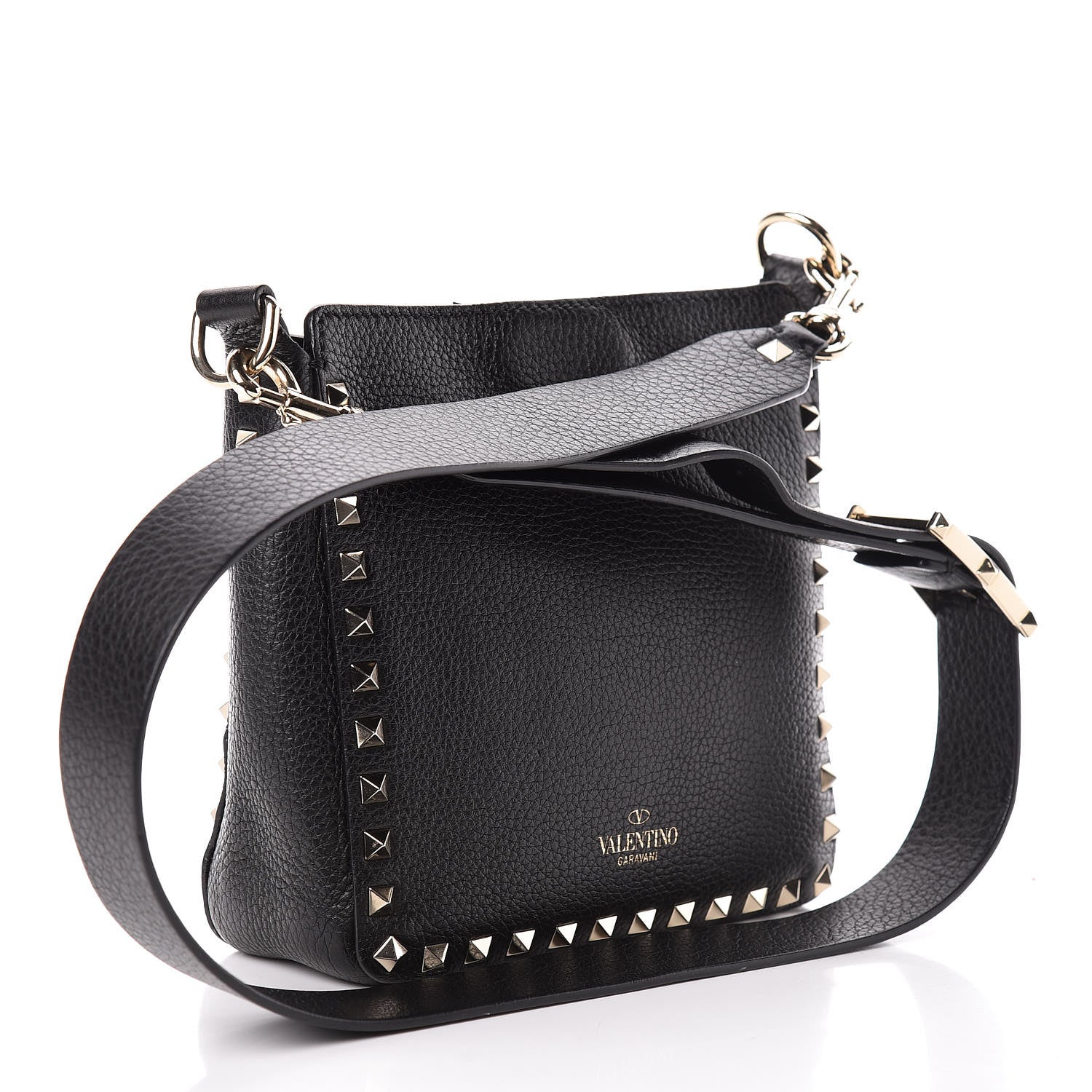 Valentino Garavani Pebbled Calfskin Mini Rockstud Flip-Lock Messenger Bag Black 3 of 9