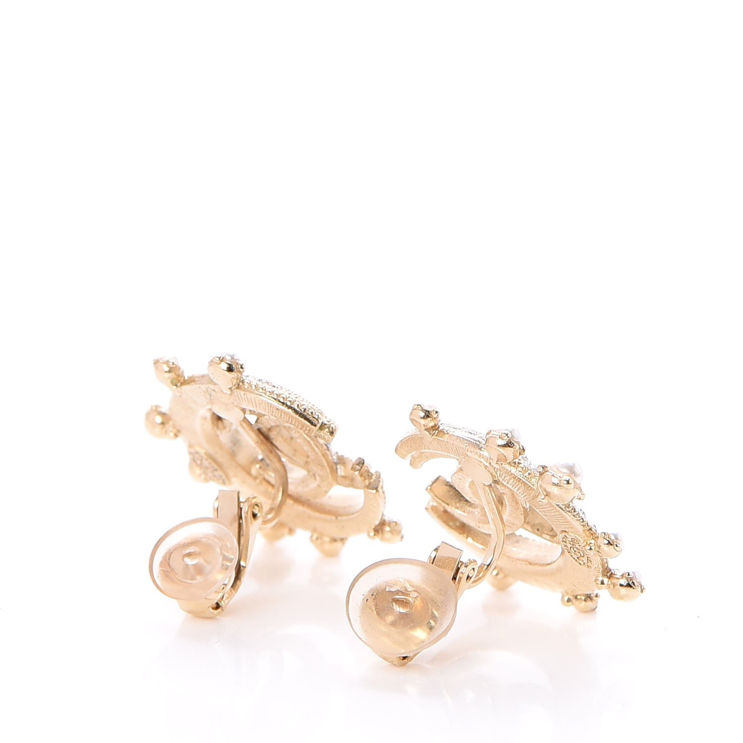 Chanel Crystal Pearl CC Moon Clip On Earrings Gold 3 of 5