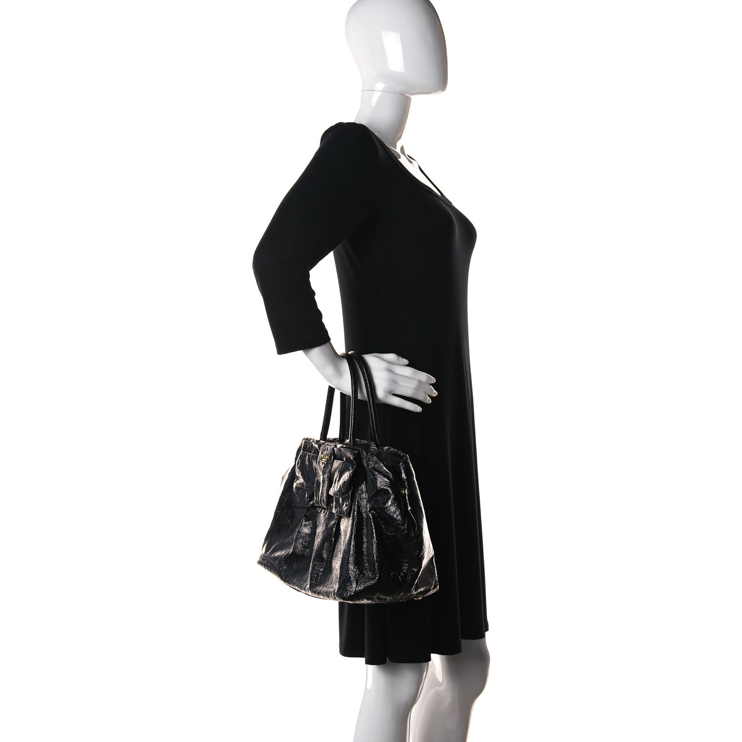 Prada Vernice Bow Tote Black 2 of 11