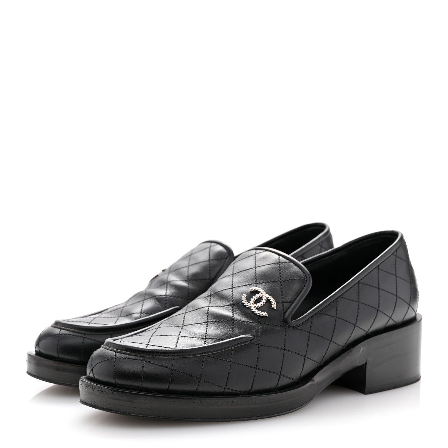 Chanel Calfskin Stitched CC Loafers 39 Black 4 of 11