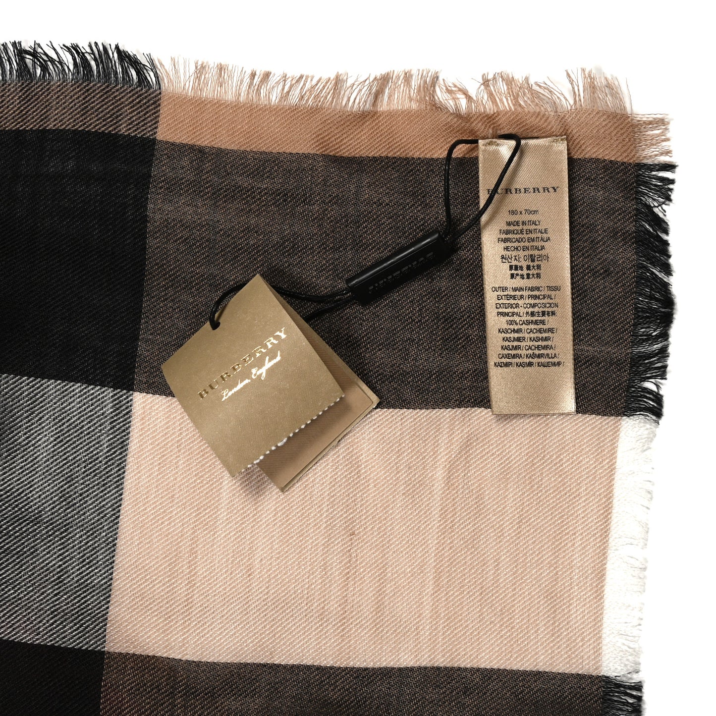 Cashmere Mega Check Fringe Scarf Camel