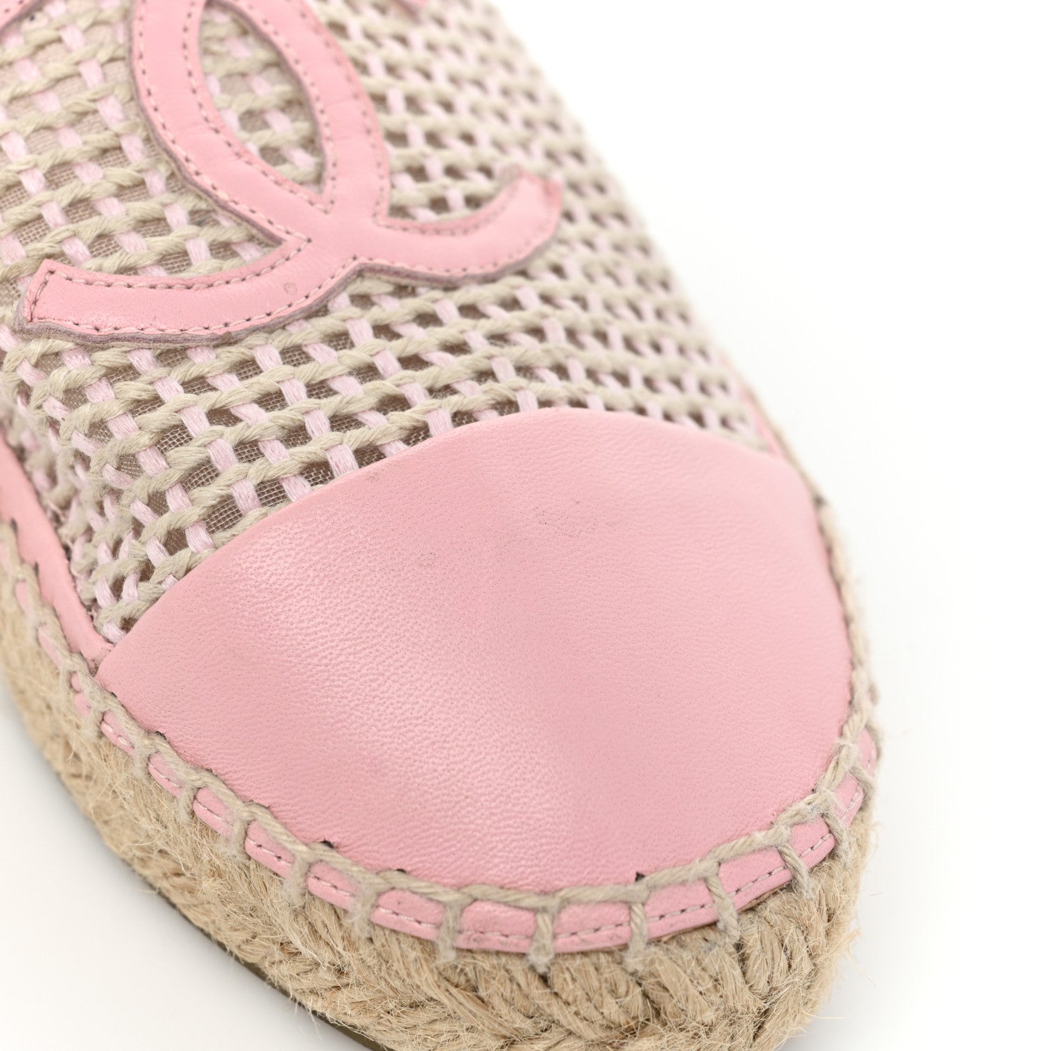 Chanel Mesh Grosgrain Lambskin CC Espadrilles Mule 39 Light Pink Beige 7 of 11