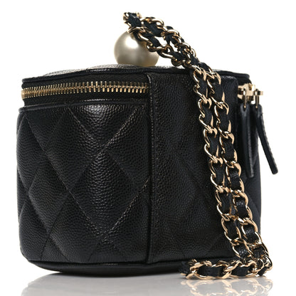 Chanel Caviar Quilted Mini Pearl On Top Vanity Case With Chain Black 3 of 10