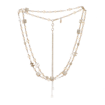 Chanel Pearl Bead Crystal CC Long Necklace Gold 4 of 6