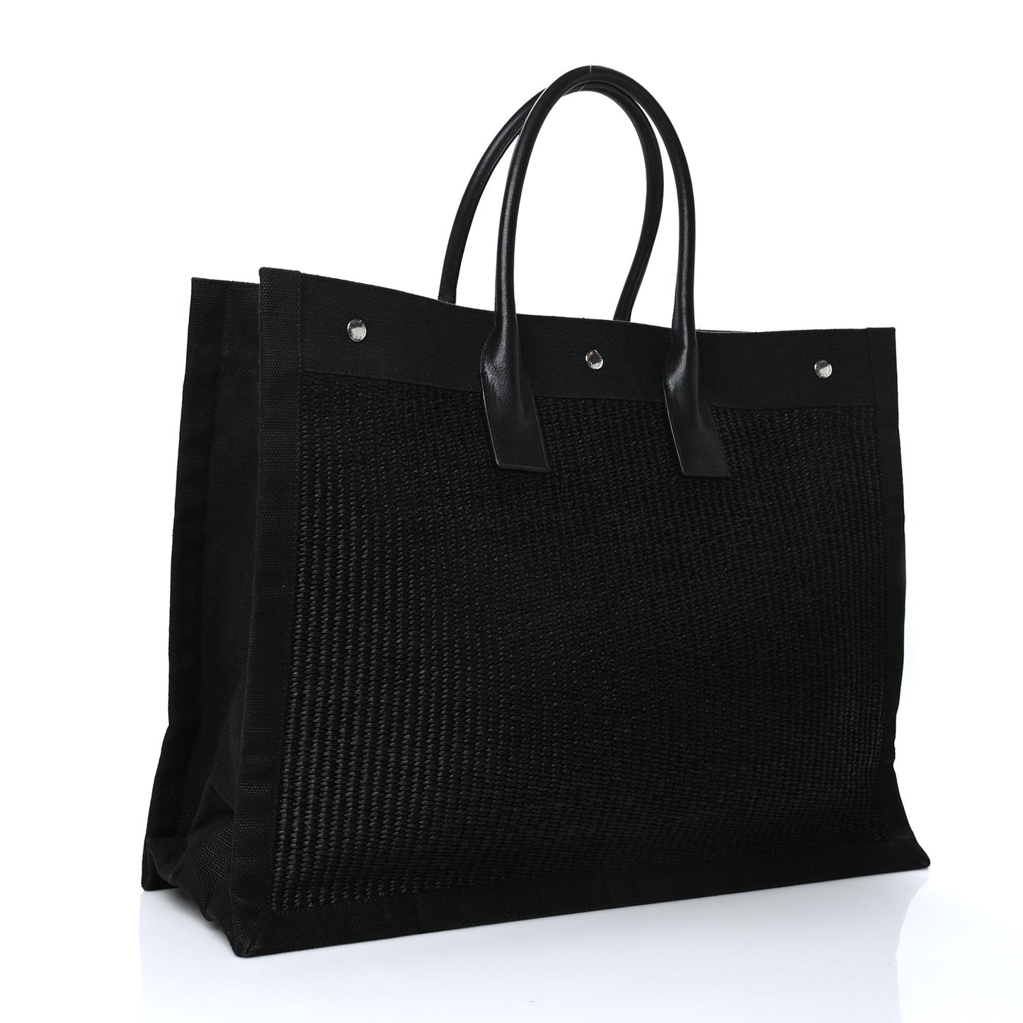 Raffia Linen Calfskin Rive Gauche Tote Black