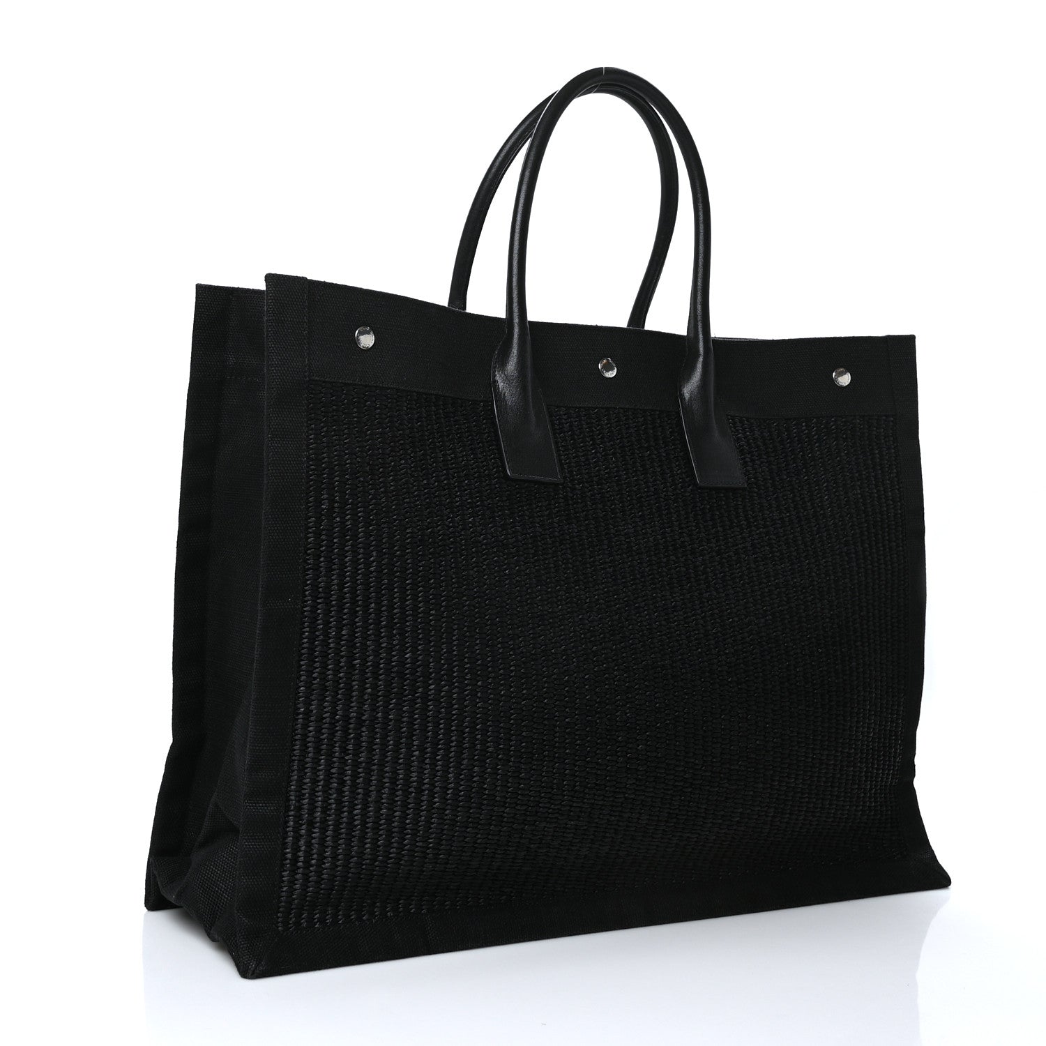 Saint Laurent Raffia Linen Calfskin Rive Gauche Tote Black 2 of 7