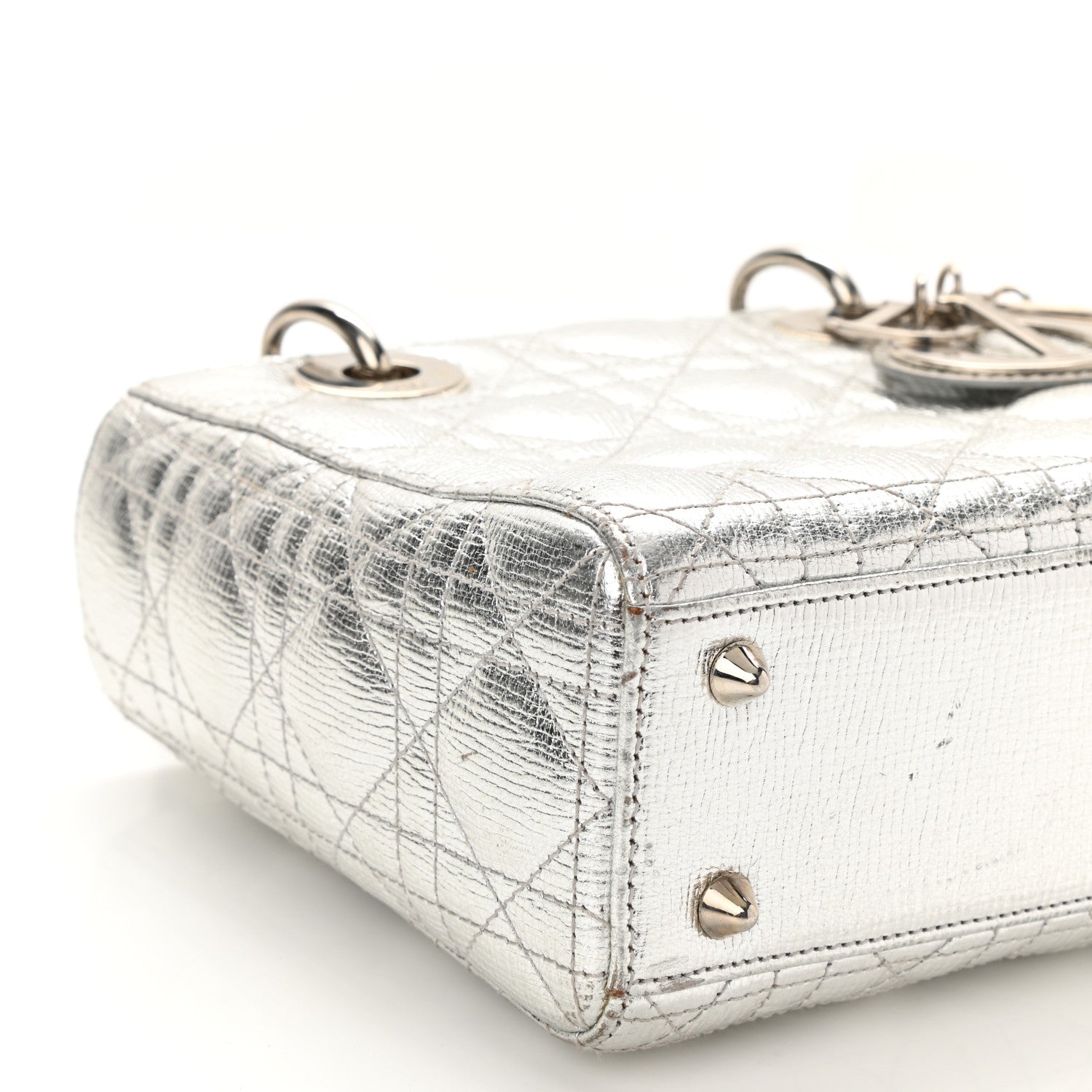 Christian Dior Metallic Grained Calfskin Cannage Small Lucky Badges My Lady Dior Silver 8 of 13