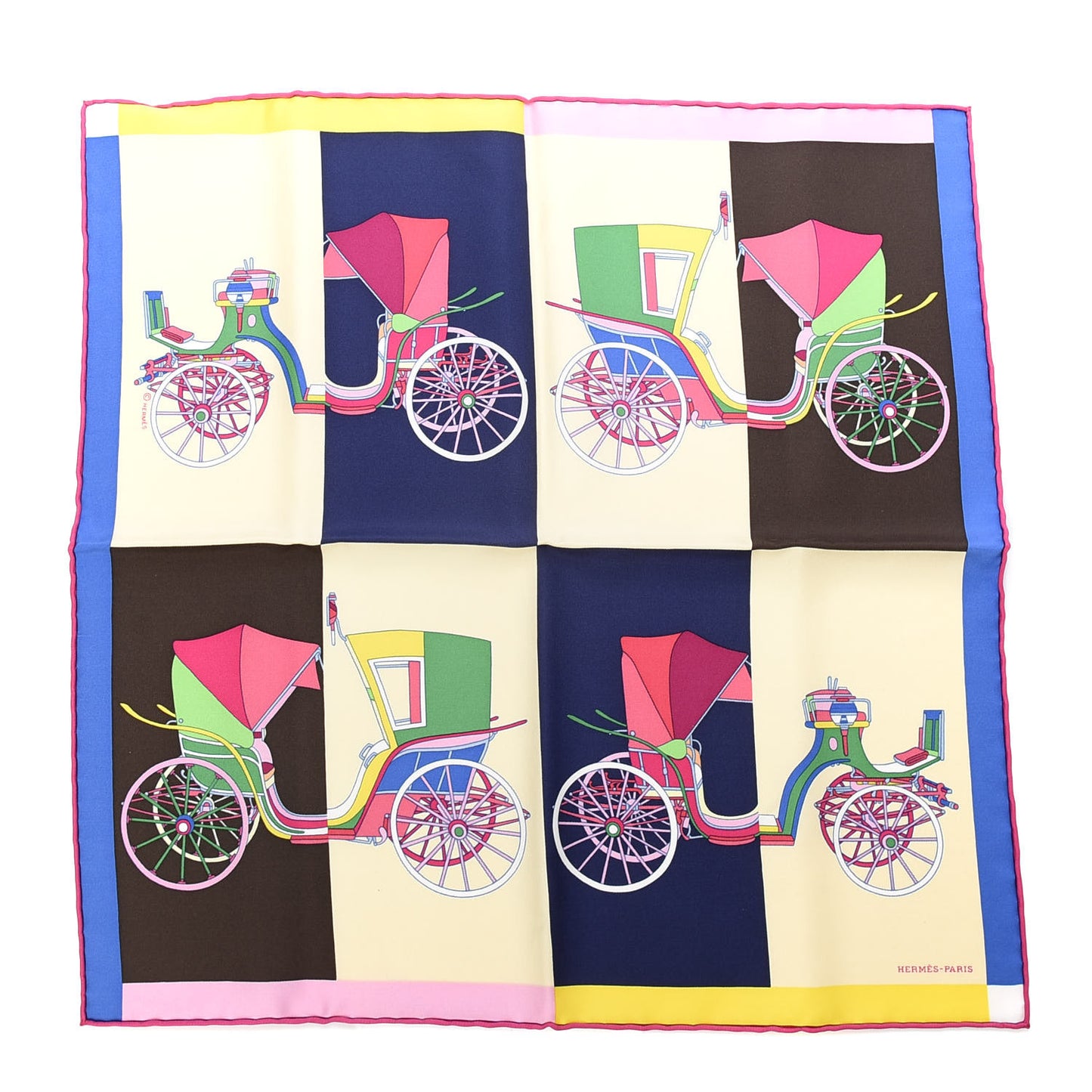 Silk Voitures Exquises Scarf 90 Marine Vanile Rose Azalee