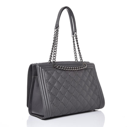 Chanel Calfskin Stitched Large Boy Shopping Tote Grey 3 of 8