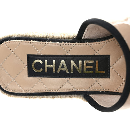 Chanel Crumpled Patent CC Espadrille Mules 35 Beige Black 7 of 9