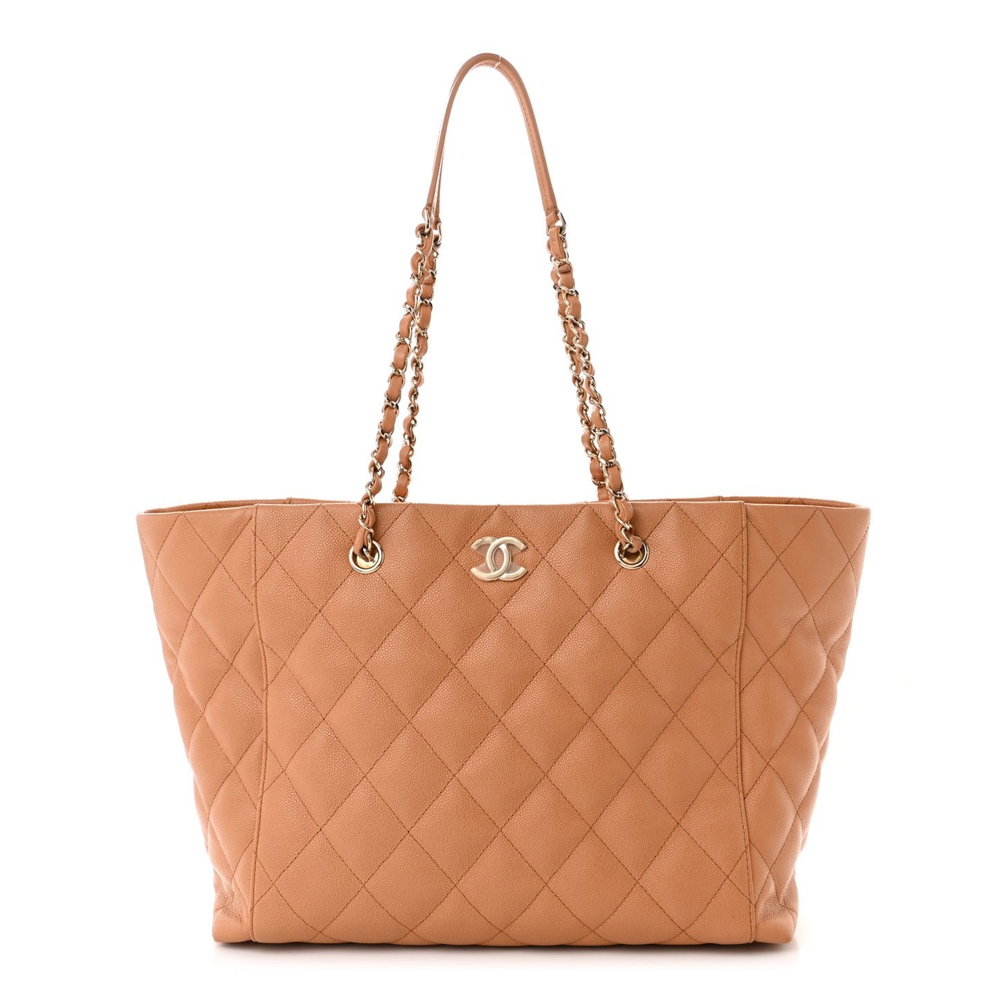 Caviar Quilted Large Shopping Tote Dark Beige