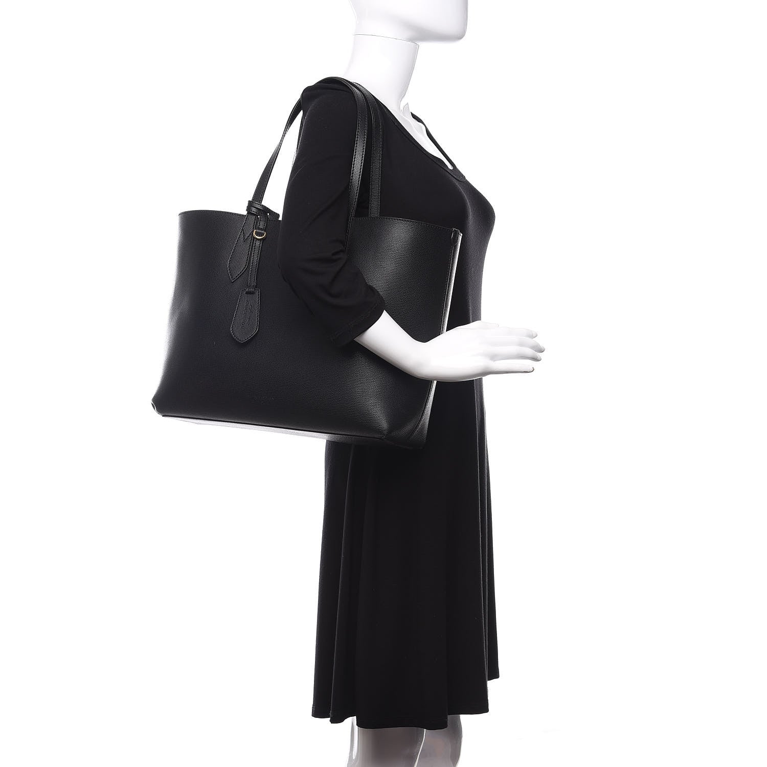 Burberry Grainy Calfskin Haymarket Check Medium Reversible Tote Black 4 of 22