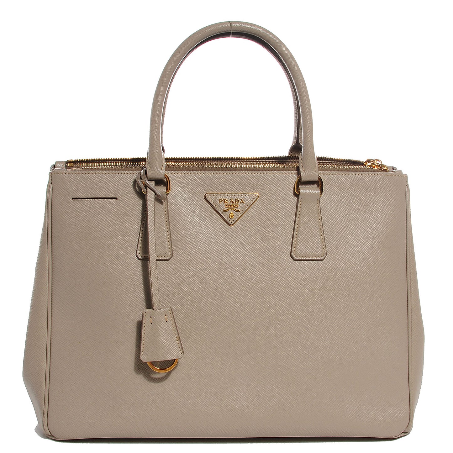 Saffiano Lux Medium Double Zip Tote Pomice