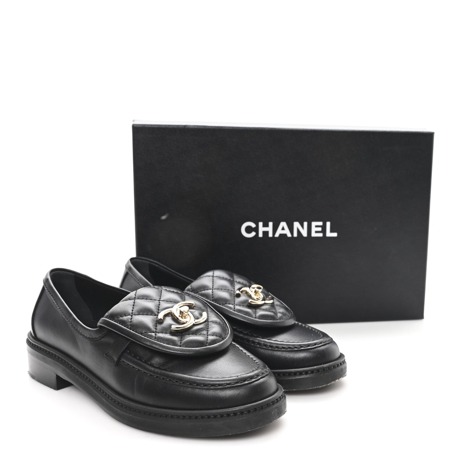 Chanel Lambskin Quilted CC Turnlock Loafers 36 Black 10 of 10