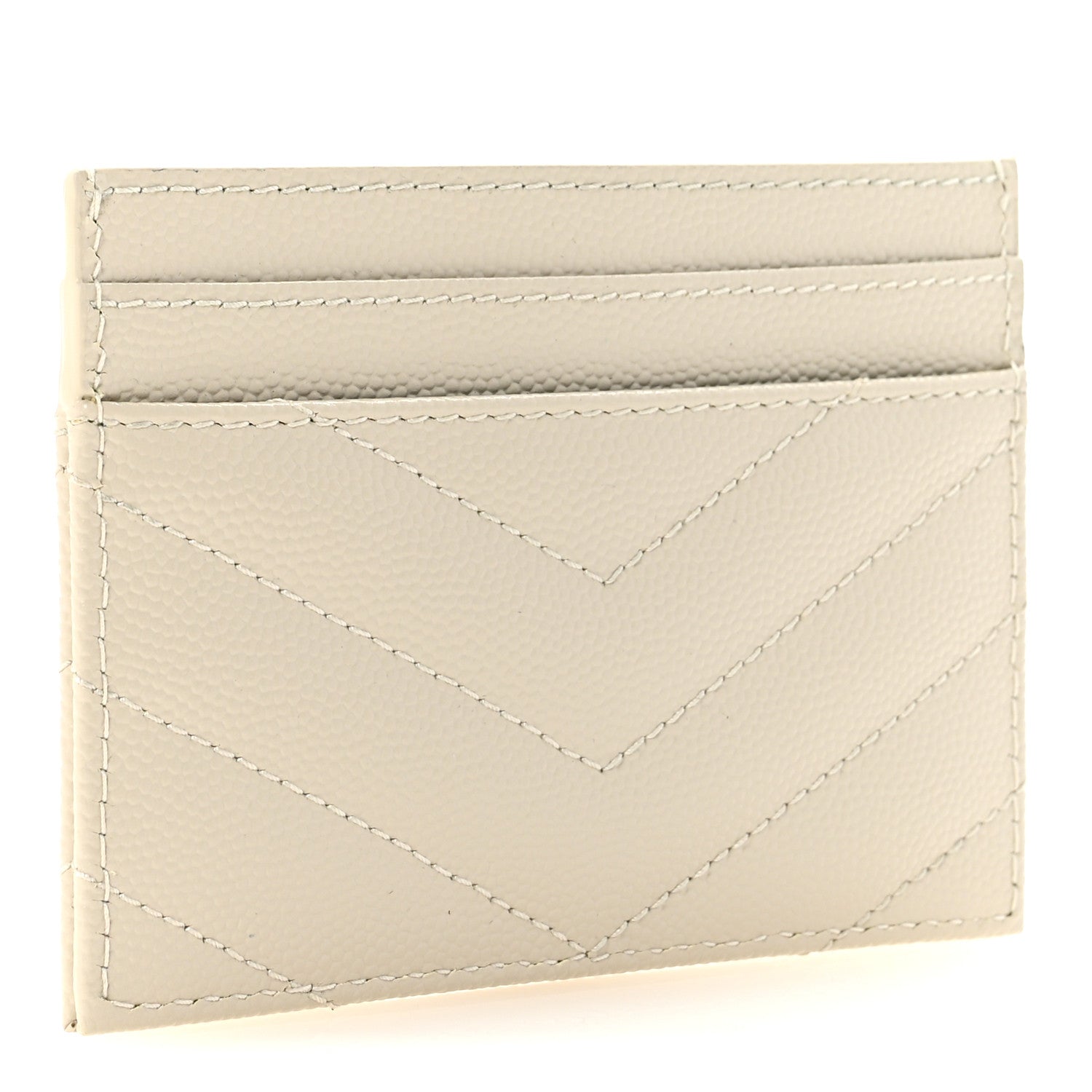 Saint Laurent Grain De Poudre Matelasse Chevron Monogram Credit Card Case Crema Soft 3 of 6