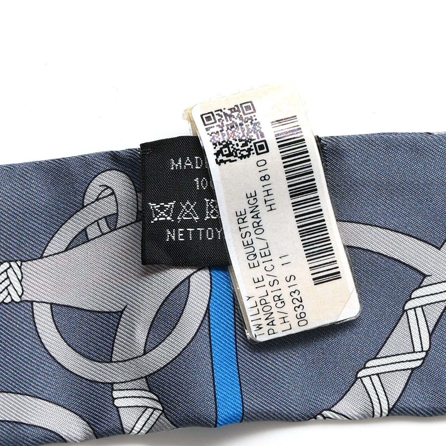 Hermes Silk Panoplie Equestre Twilly Gris Ciel Orange 3 of 4