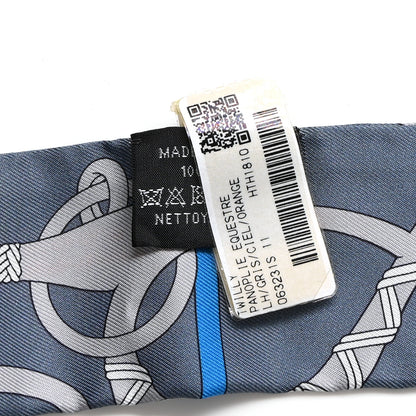 Hermes Silk Panoplie Equestre Twilly Gris Ciel Orange 3 of 4