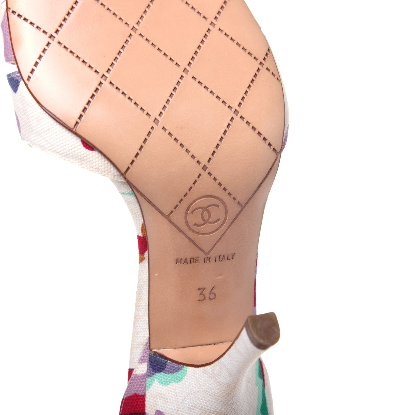 Canvas Printed Camellia Sandals 36 White
