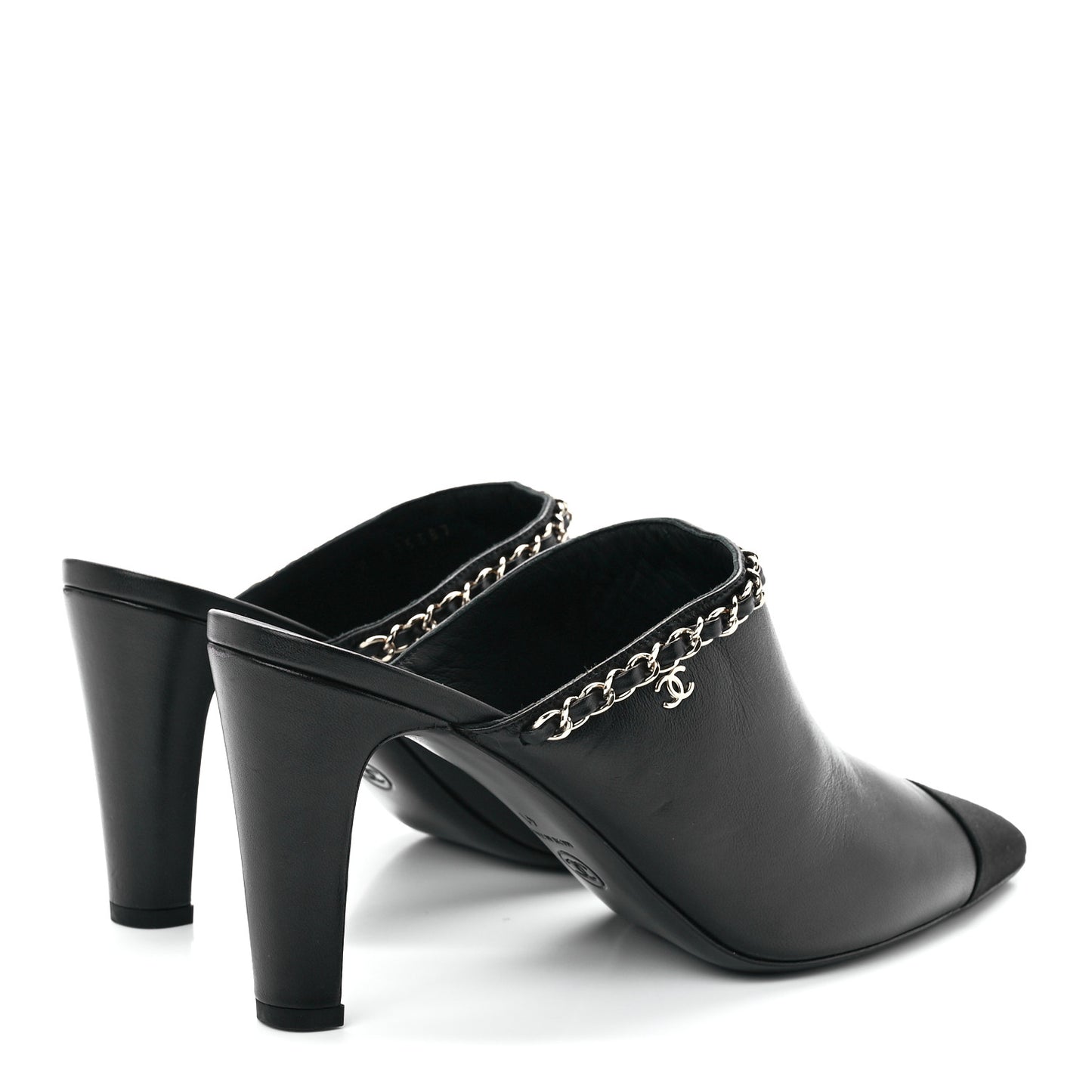 Lambskin Grosgrain Cap Toe Chain Mule 41 Black