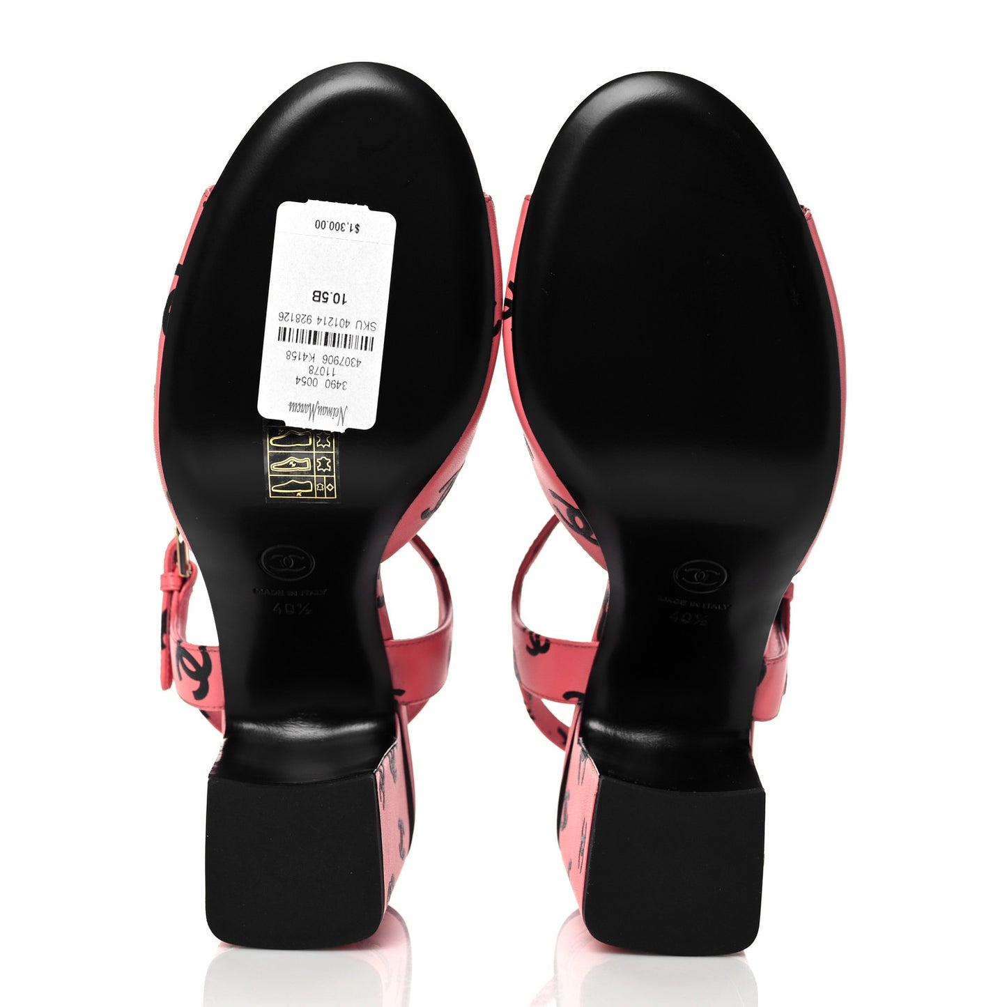 Lambskin Printed CC Sandals 40.5 Pink Black