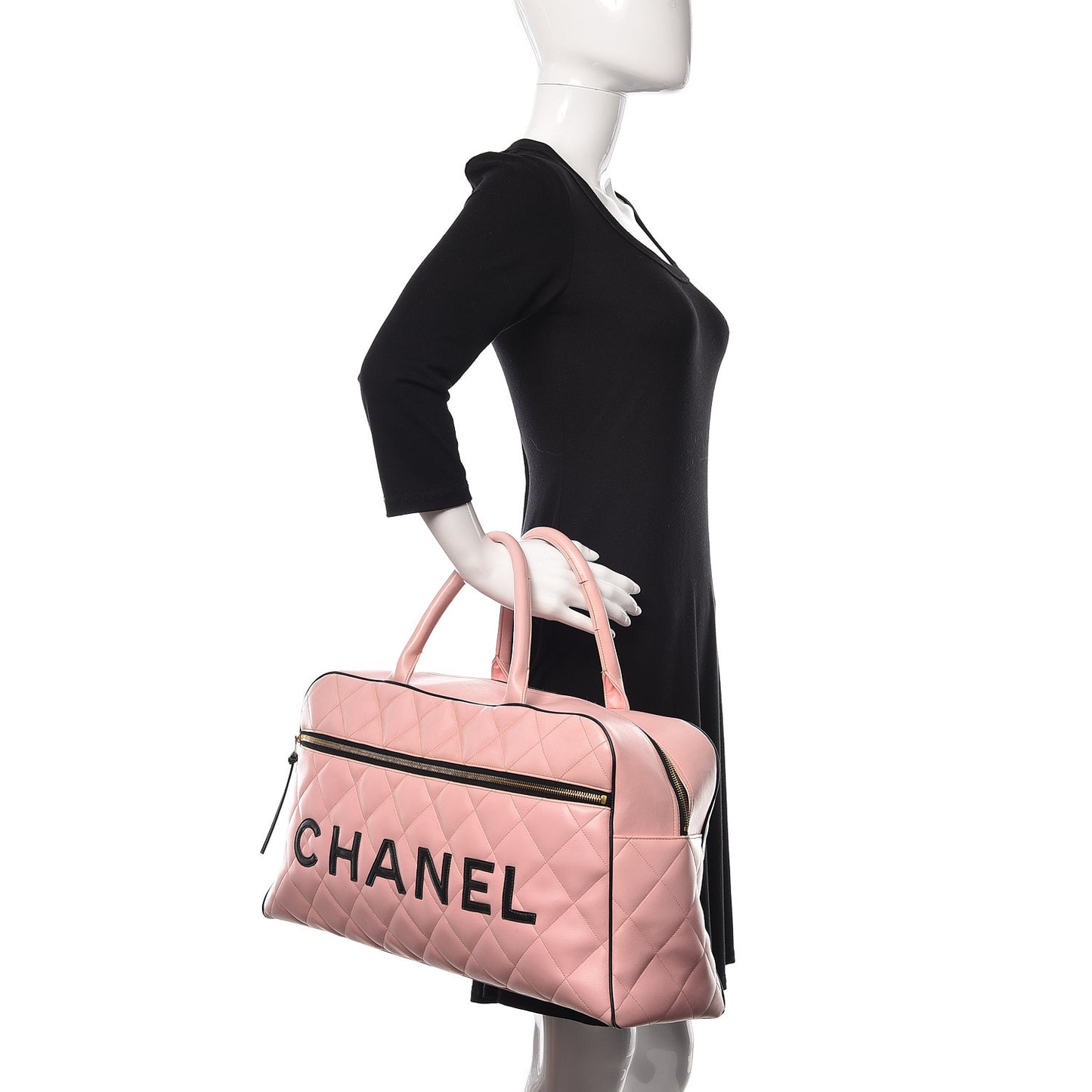 Calfskin Quilted Large Bowler Pink