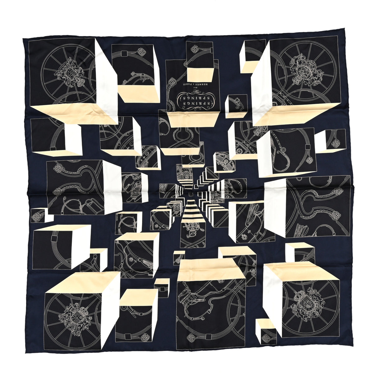Silk Springs Springs Scarf 90 Bleu Black Beige White