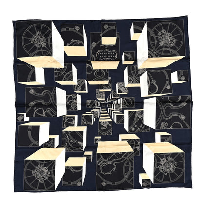 Hermes Silk Springs Springs Scarf 90 Bleu Black Beige White 1 of 4