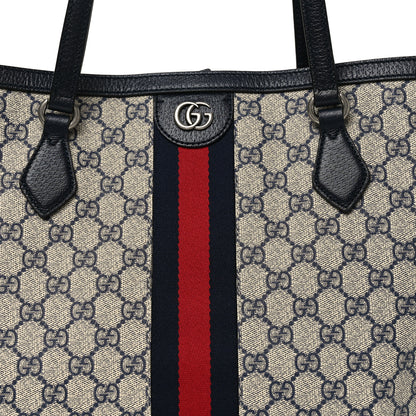 Gucci GG Supreme Monogram Textured Calfskin Web Medium Ophidia Shopping Tote Beige Blue 10 of 10